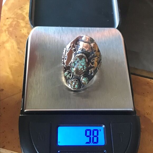 Royston Blue Horizon Turquoise Sterling Silver Statement Ring Size 10 - Picture 4 of 11